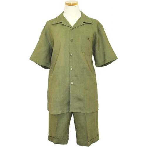 Successos 100% Linen Olive 2 Pc Short Set Outfit SS1065S-8